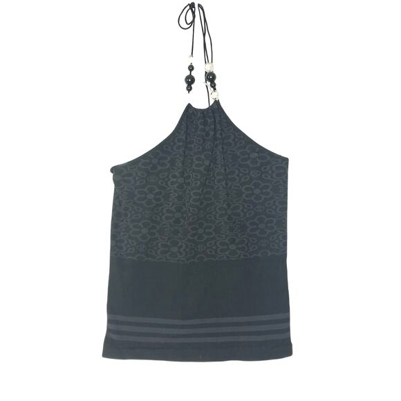 Vintage Y2K Black Floral Beaded Halter Top Womens S/M Coconut Tropical Preppy - Picture 1 of 8